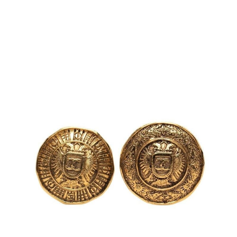 Chanel Matelasse CC Logo Gold Plated Earrings